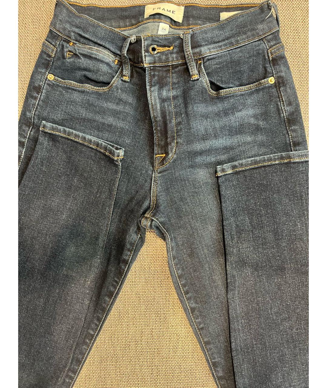 FRAME Темно-синие хлопко-полиэстеровые джинсы слим, фото 4