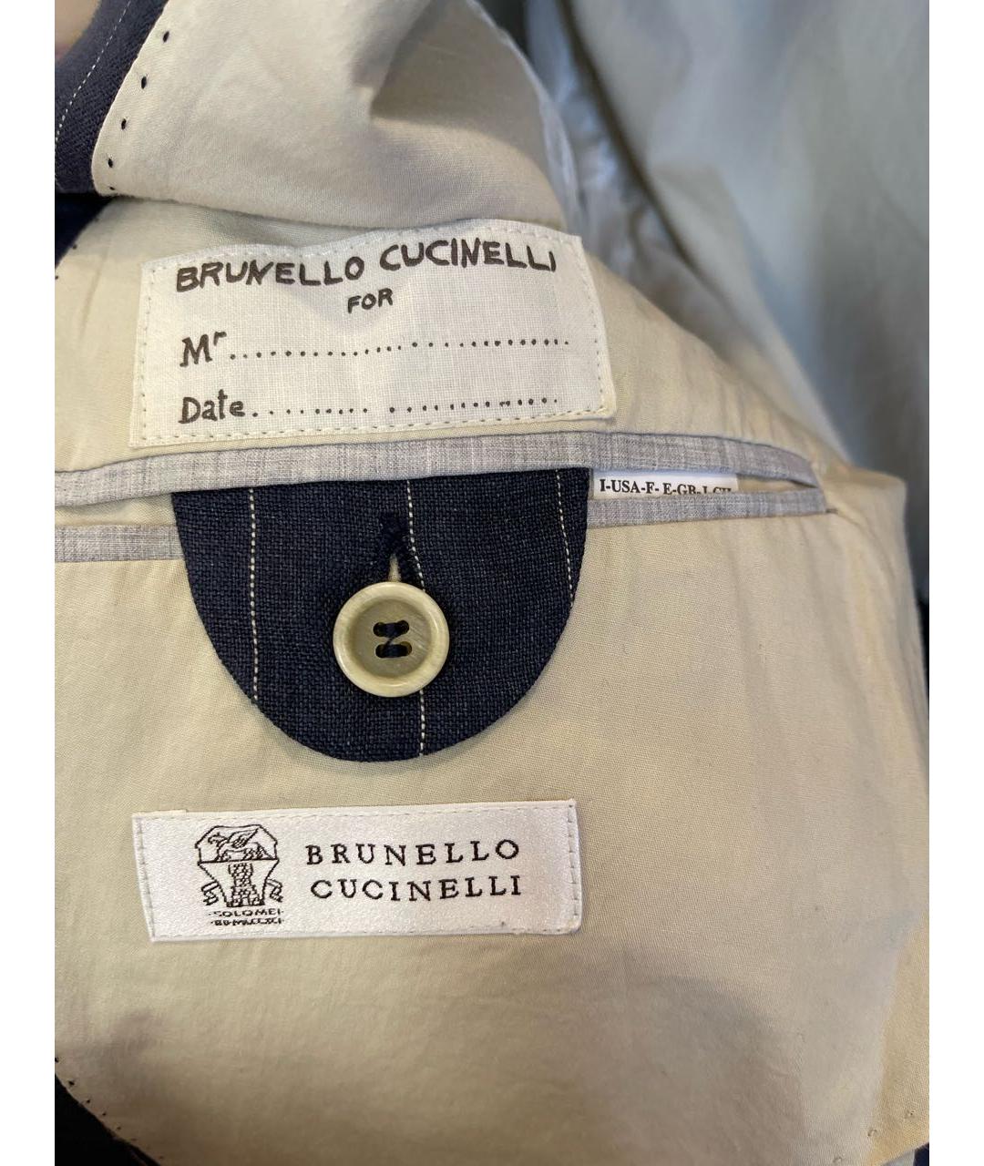 BRUNELLO CUCINELLI Темно-синий льняной пиджак, фото 3