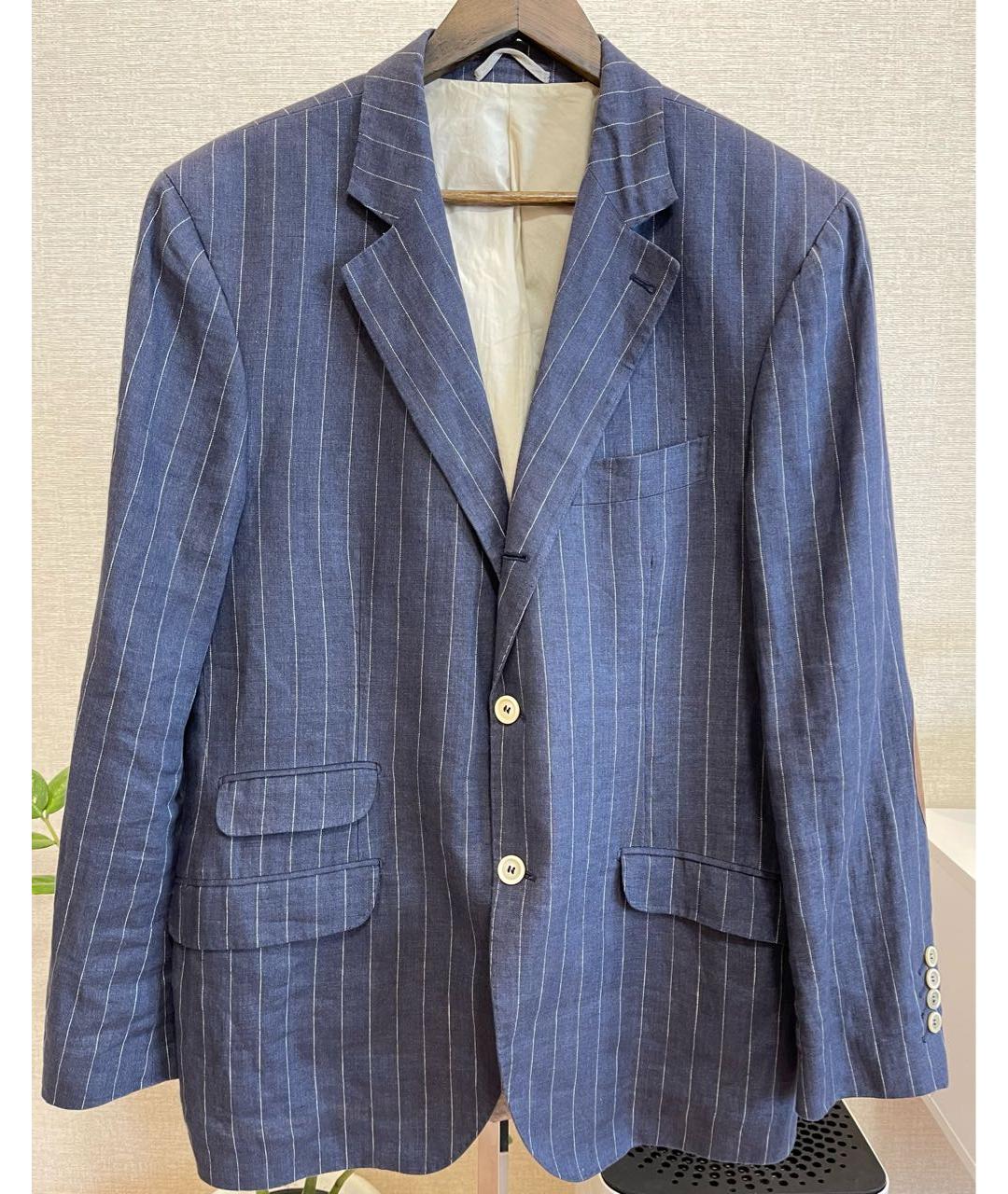 BRUNELLO CUCINELLI Темно-синий льняной пиджак, фото 9