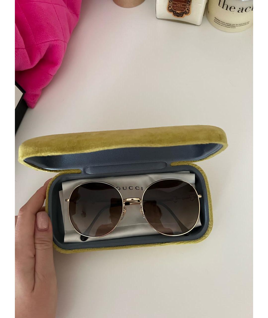 GUCCI Коричневые металлические солнцезащитные очки, фото 5