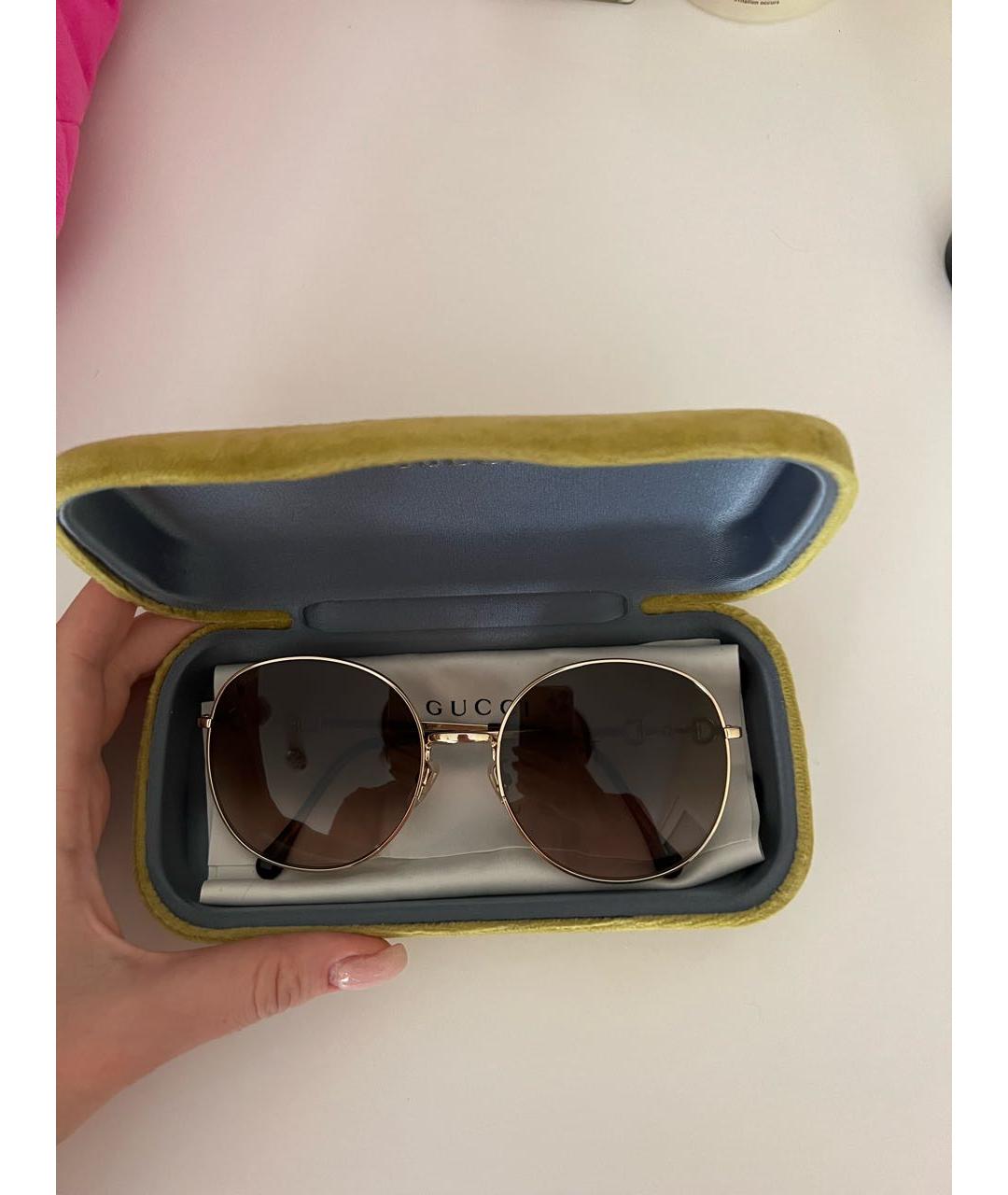 GUCCI Коричневые металлические солнцезащитные очки, фото 4