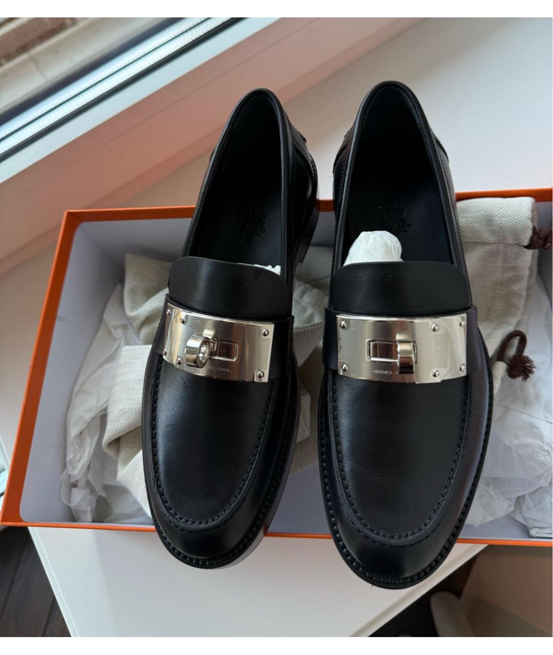 HERMES Черные кожаные лоферы, фото 5