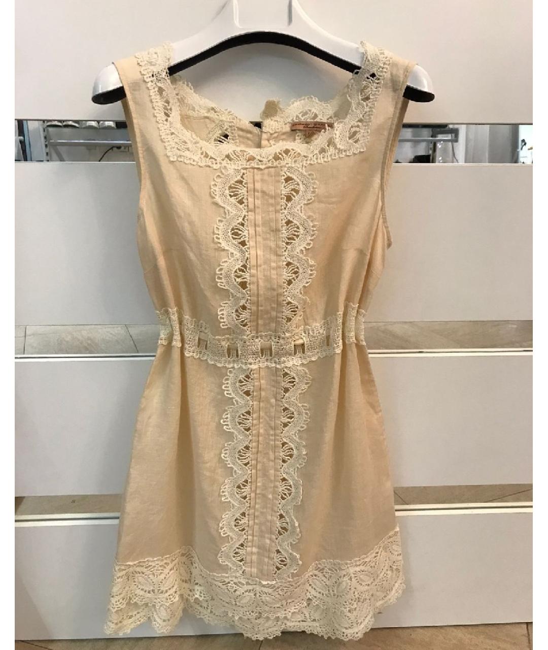 ERMANNO SCERVINO Бежевое льняное повседневное платье, фото 6