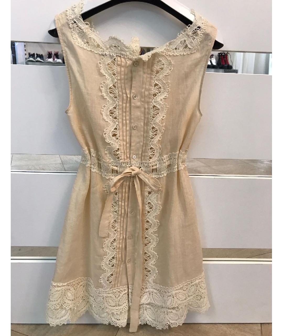 ERMANNO SCERVINO Бежевое льняное повседневное платье, фото 7