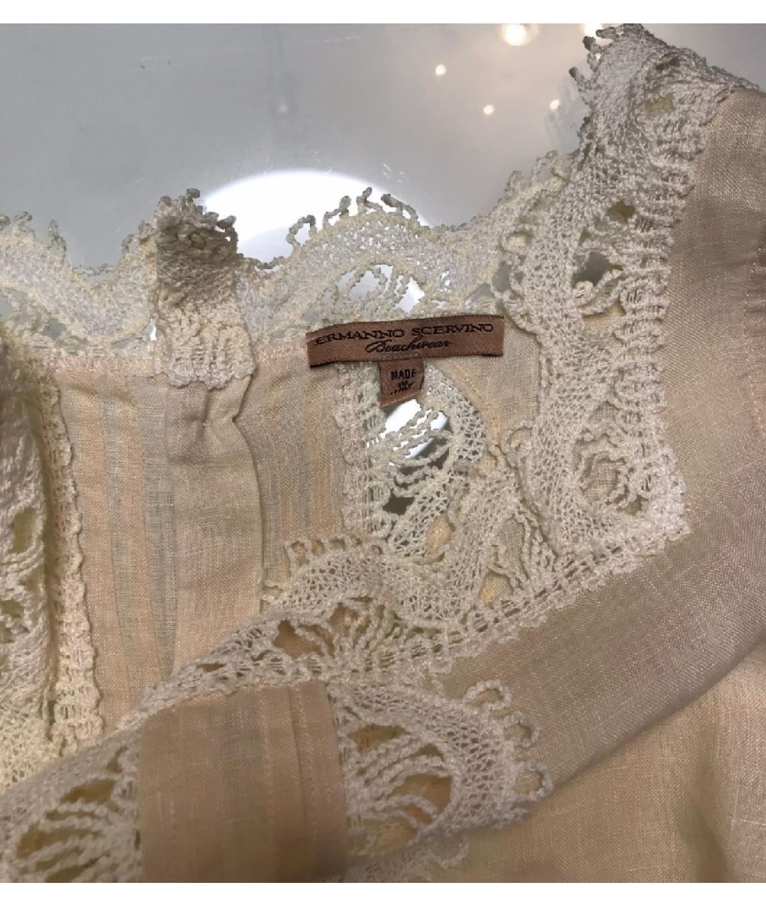ERMANNO SCERVINO Бежевое льняное повседневное платье, фото 3