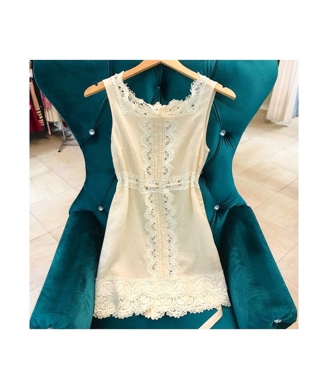 ERMANNO SCERVINO Бежевое льняное повседневное платье, фото 8
