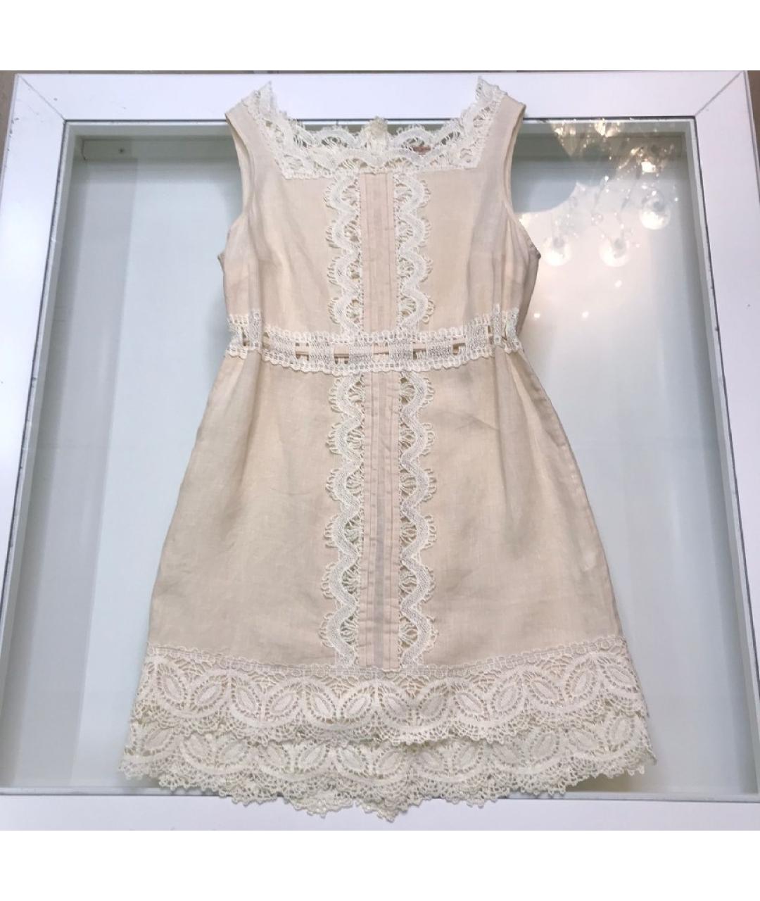 ERMANNO SCERVINO Бежевое льняное повседневное платье, фото 9