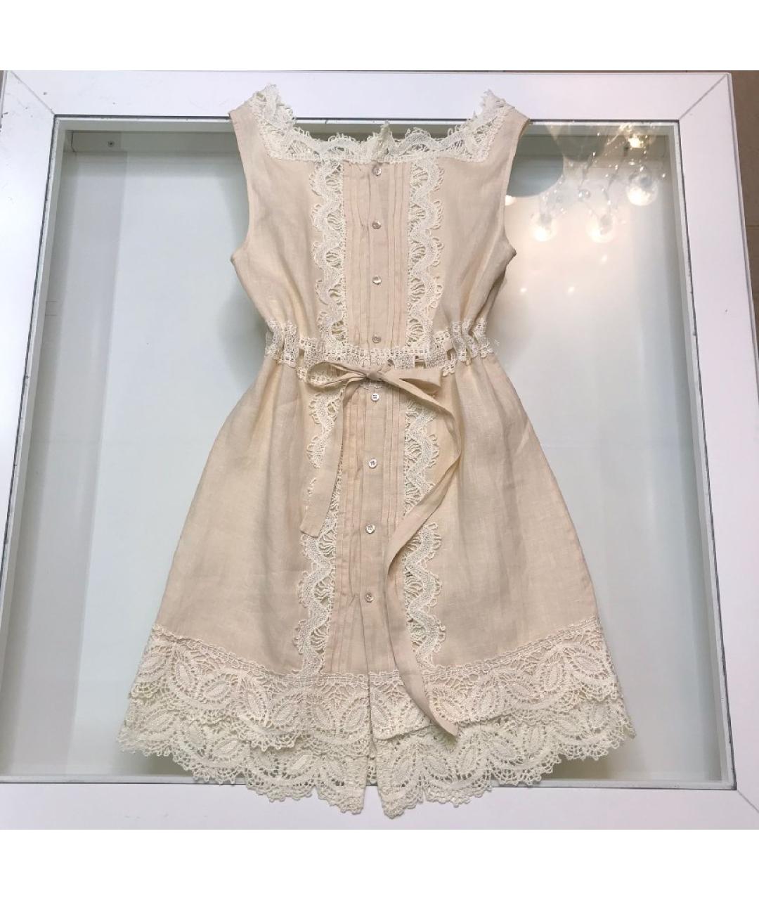 ERMANNO SCERVINO Бежевое льняное повседневное платье, фото 2