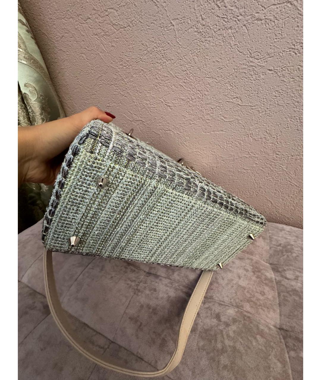 CHRISTIAN DIOR Салатовая твидовая сумка с короткими ручками, фото 6