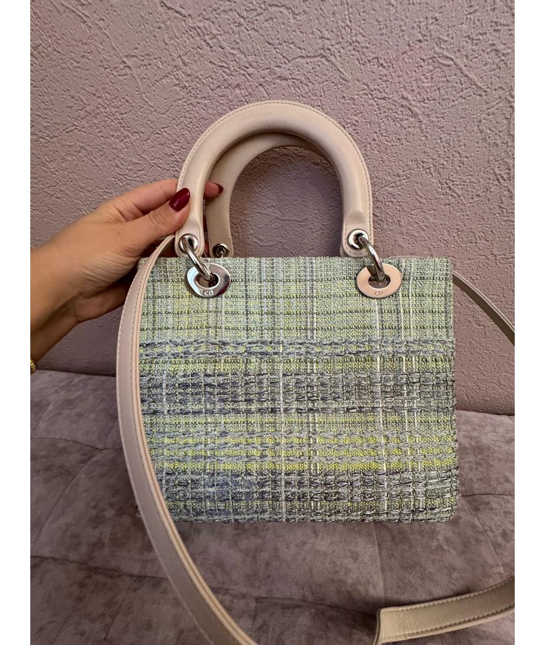 CHRISTIAN DIOR Салатовая твидовая сумка с короткими ручками, фото 3