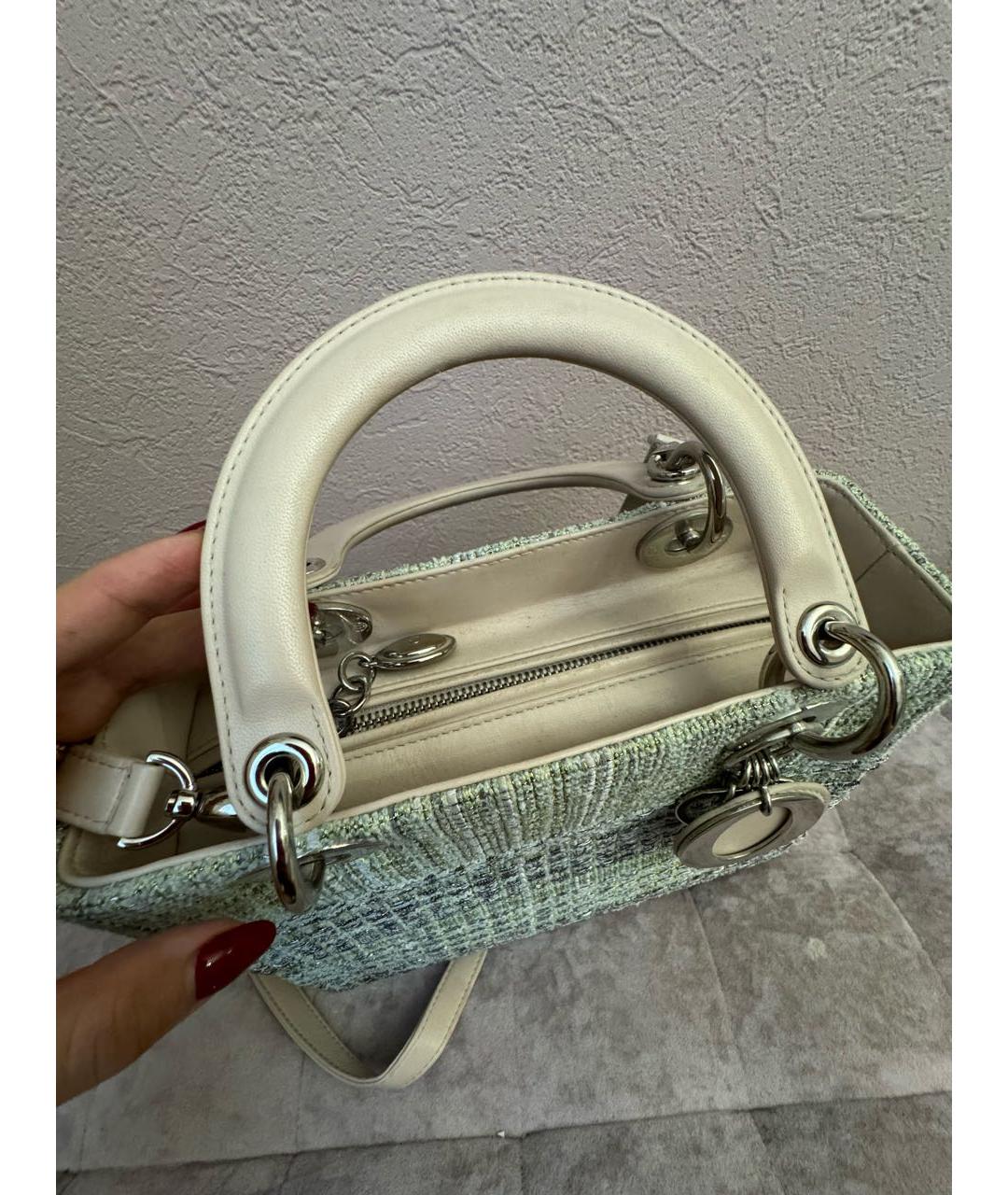 CHRISTIAN DIOR Салатовая твидовая сумка с короткими ручками, фото 5