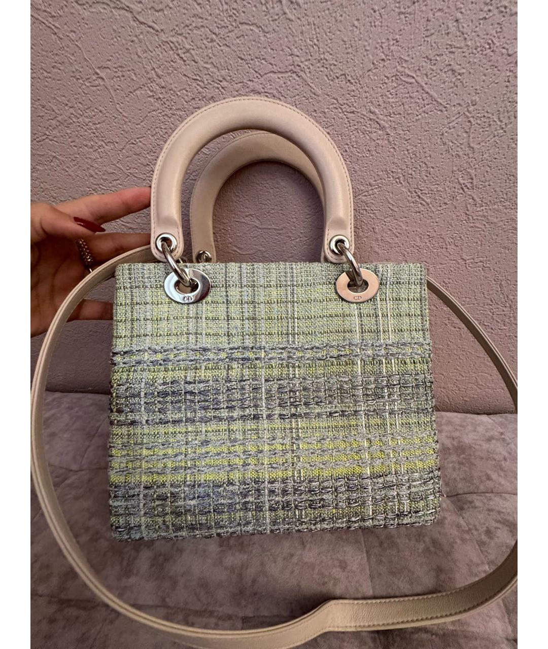 CHRISTIAN DIOR Салатовая твидовая сумка с короткими ручками, фото 2