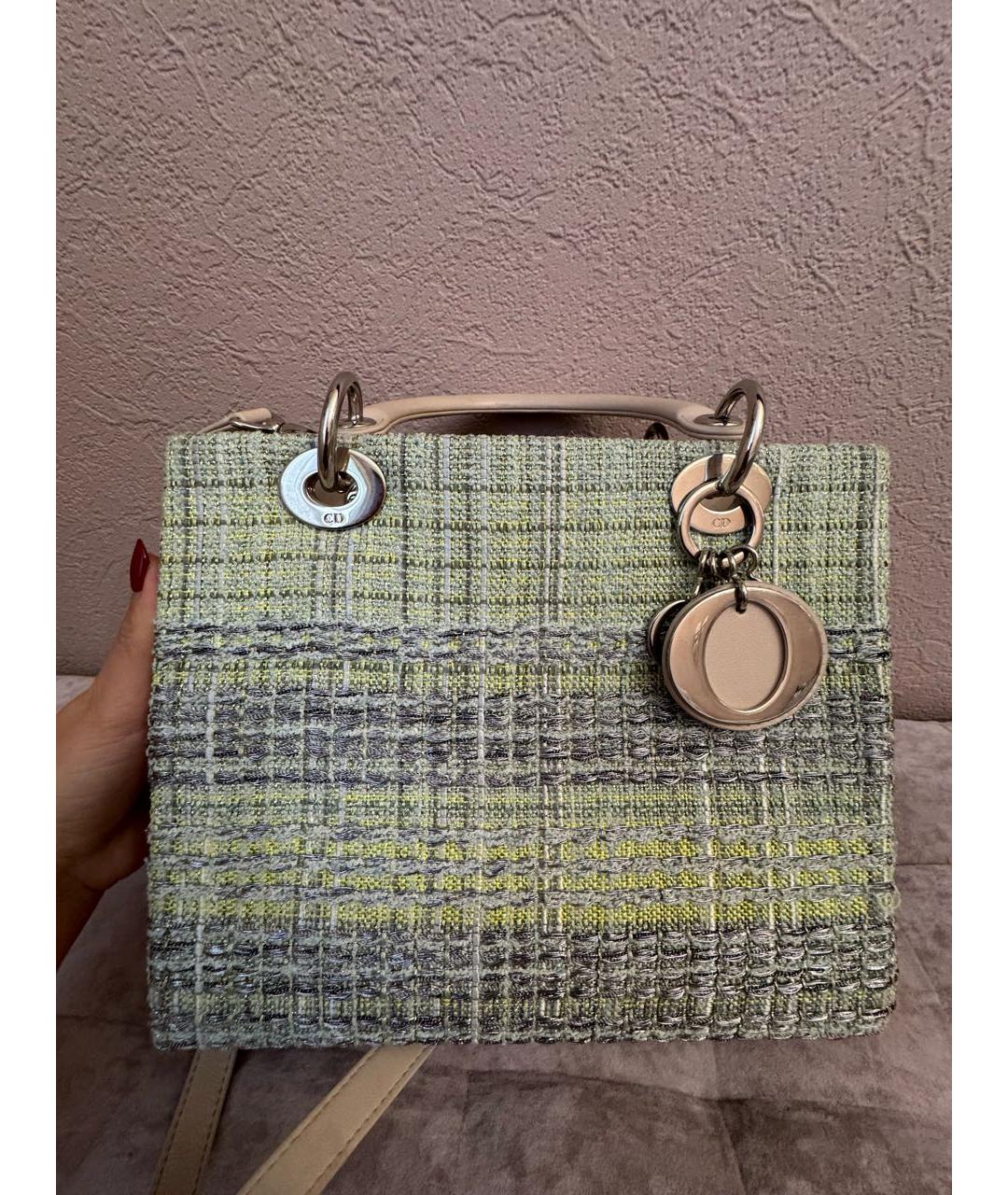 CHRISTIAN DIOR Салатовая твидовая сумка с короткими ручками, фото 8