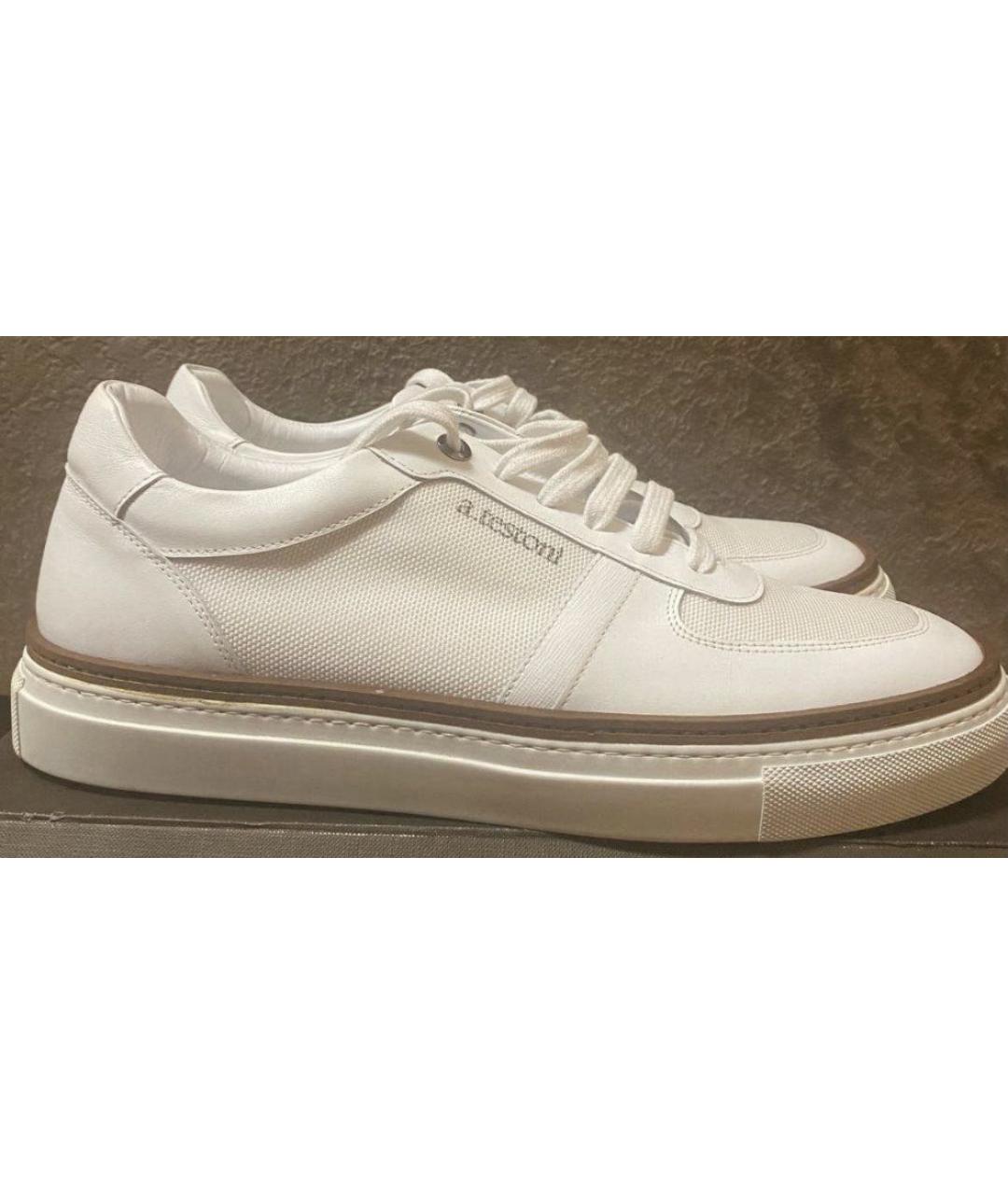 A.TESTONI Белые кожаные низкие кроссовки / кеды, фото 6
