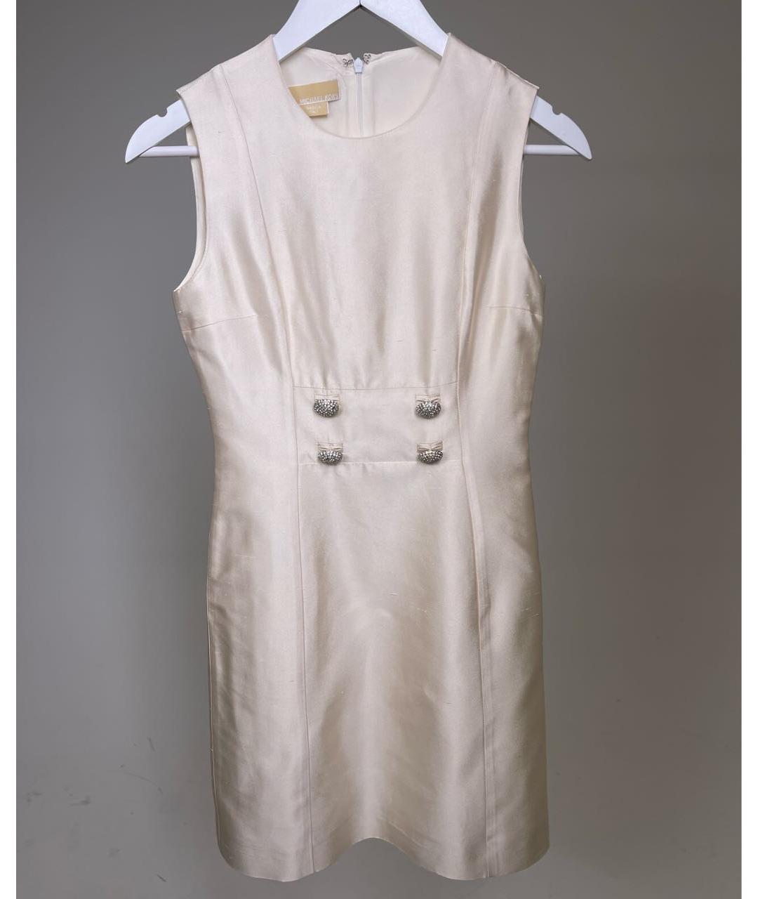 MICHAEL KORS Бежевое шелковое коктейльное платье, фото 9