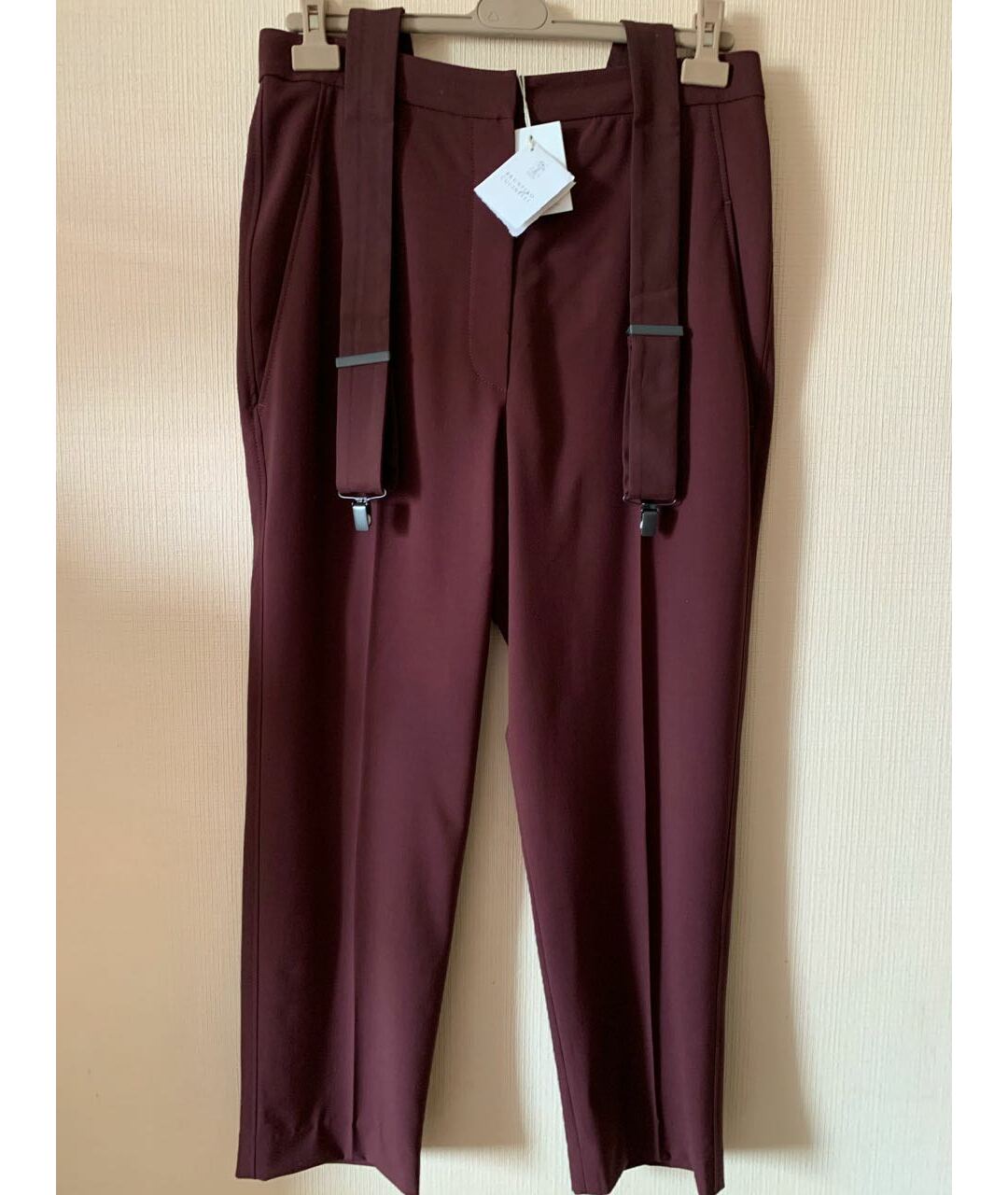 BRUNELLO CUCINELLI Бордовые шерстяные прямые брюки, фото 3