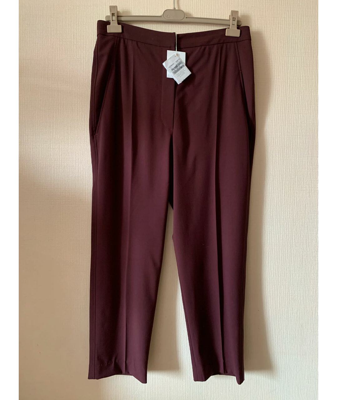 BRUNELLO CUCINELLI Бордовые шерстяные прямые брюки, фото 6