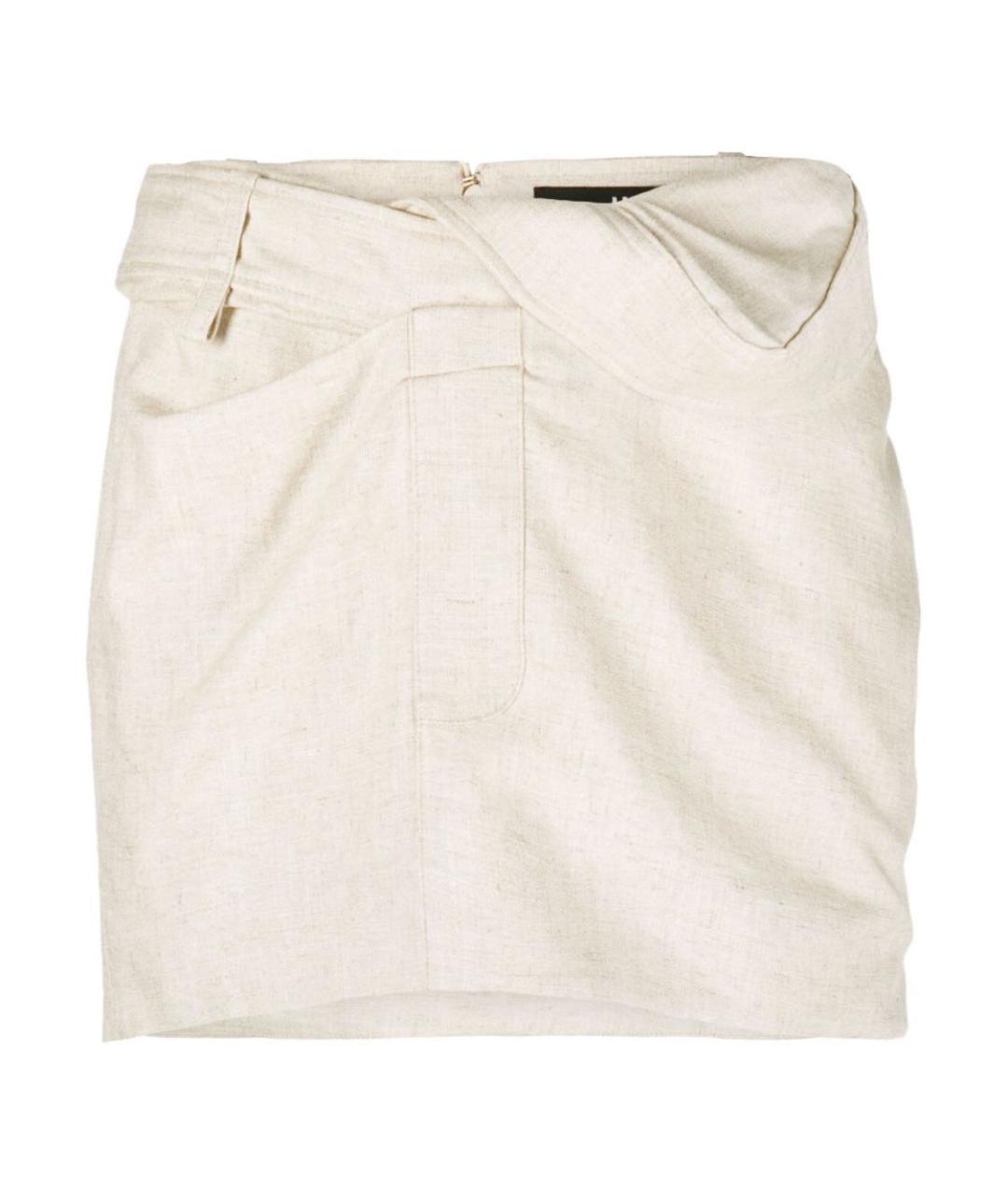 JACQUEMUS Бежевая льняная юбка мини, фото 1
