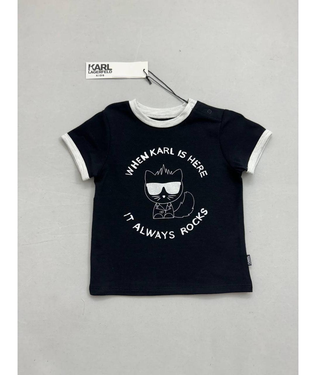 KARL LAGERFELD KIDS Черный хлопковый футболка / топ, фото 5
