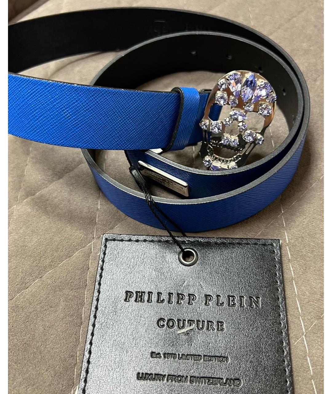 PHILIPP PLEIN Синий кожаный ремень, фото 5