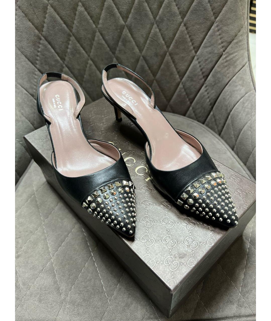 GUCCI Черные кожаные босоножки, фото 2