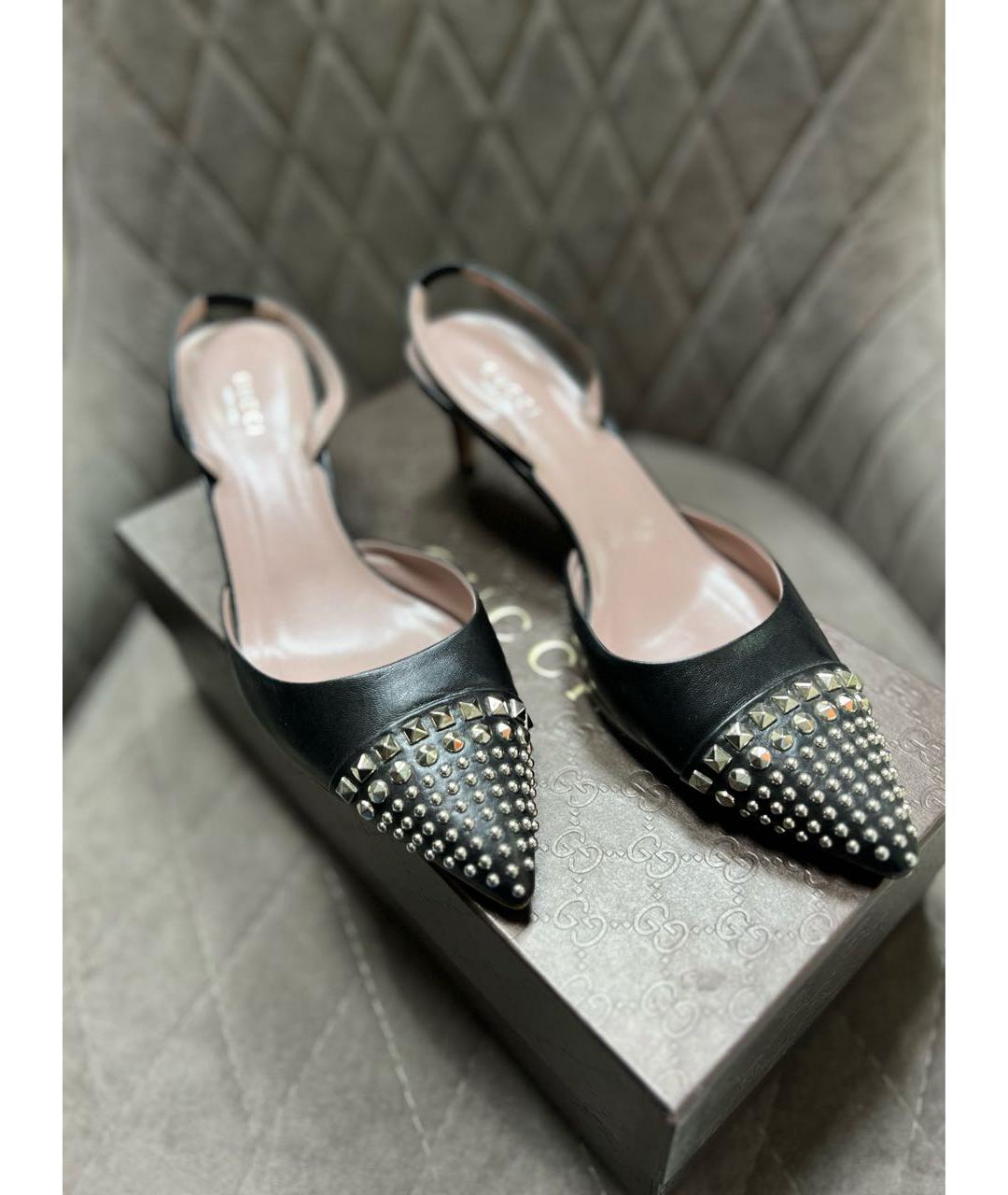 GUCCI Черные кожаные босоножки, фото 5