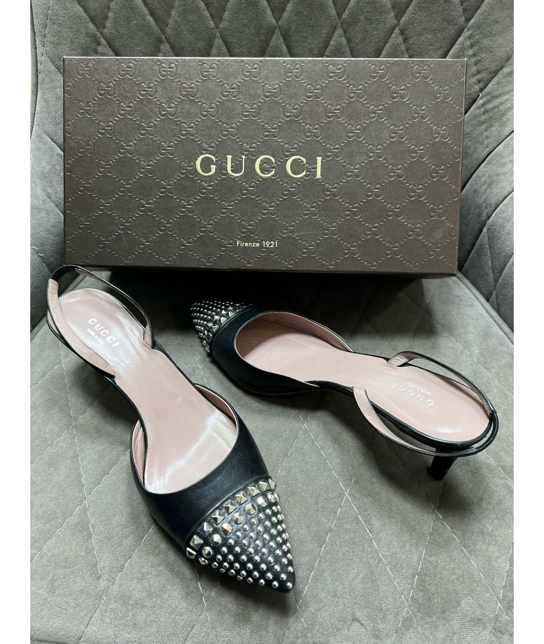 GUCCI Черные кожаные босоножки, фото 4
