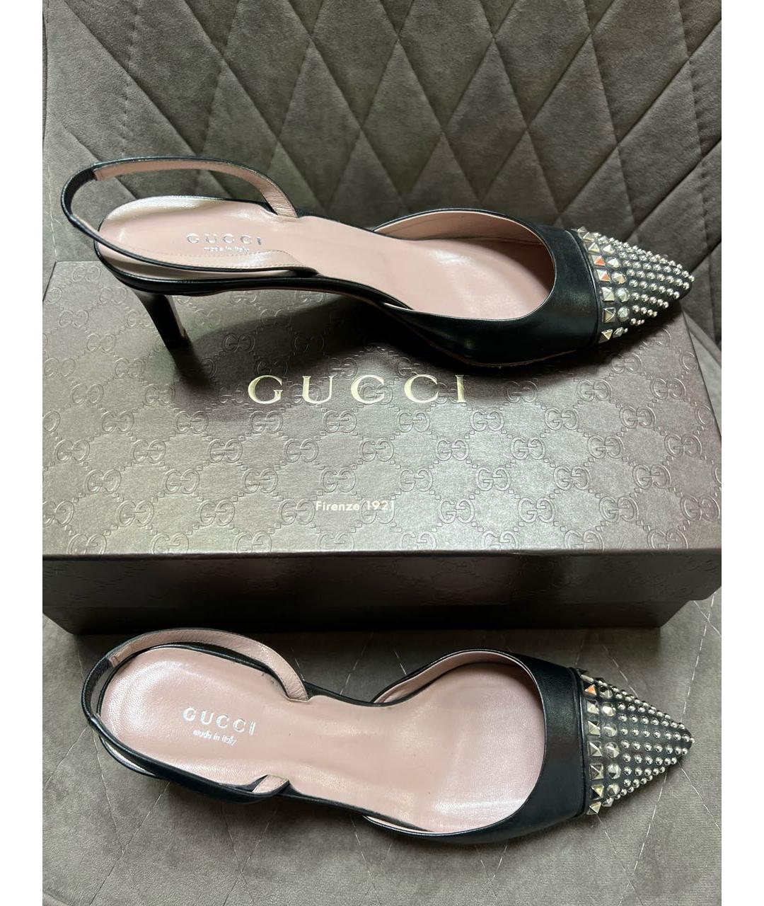 GUCCI Черные кожаные босоножки, фото 7