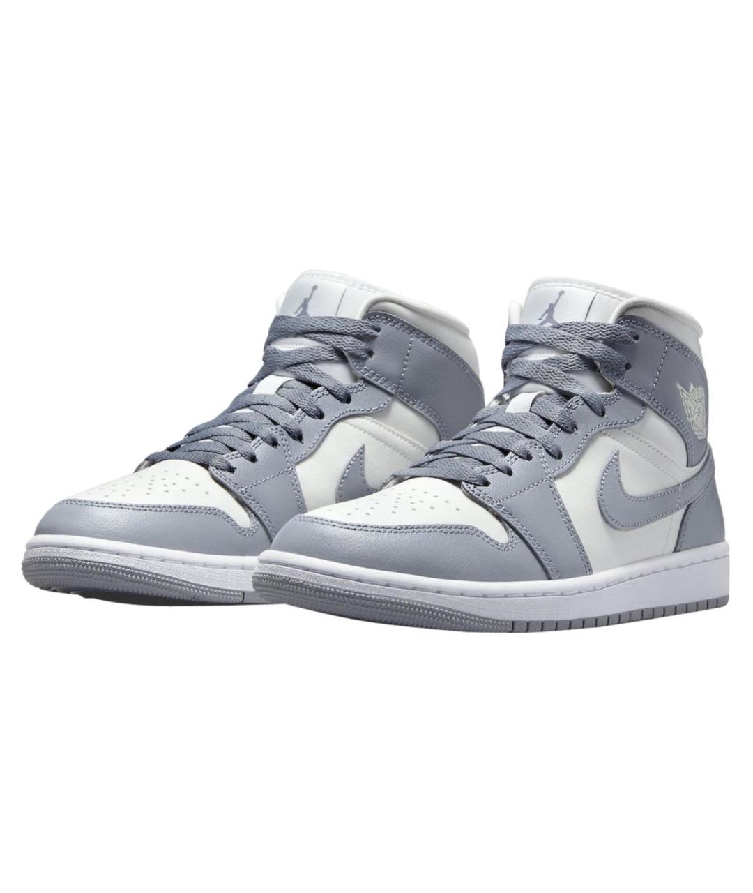 JORDAN Серые кожаные высокие кроссовки / кеды, фото 2