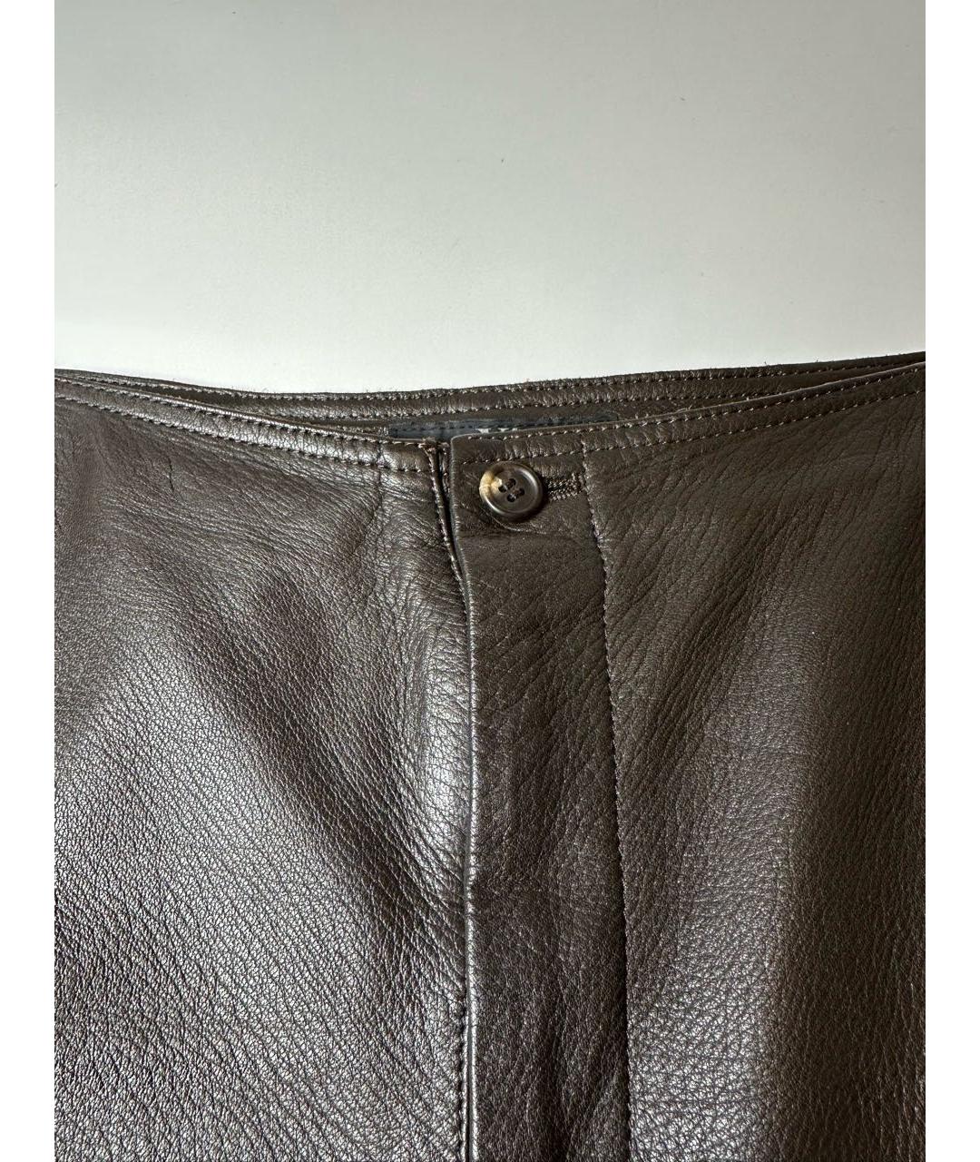 Y'S Коричневые кожаные прямые брюки, фото 7