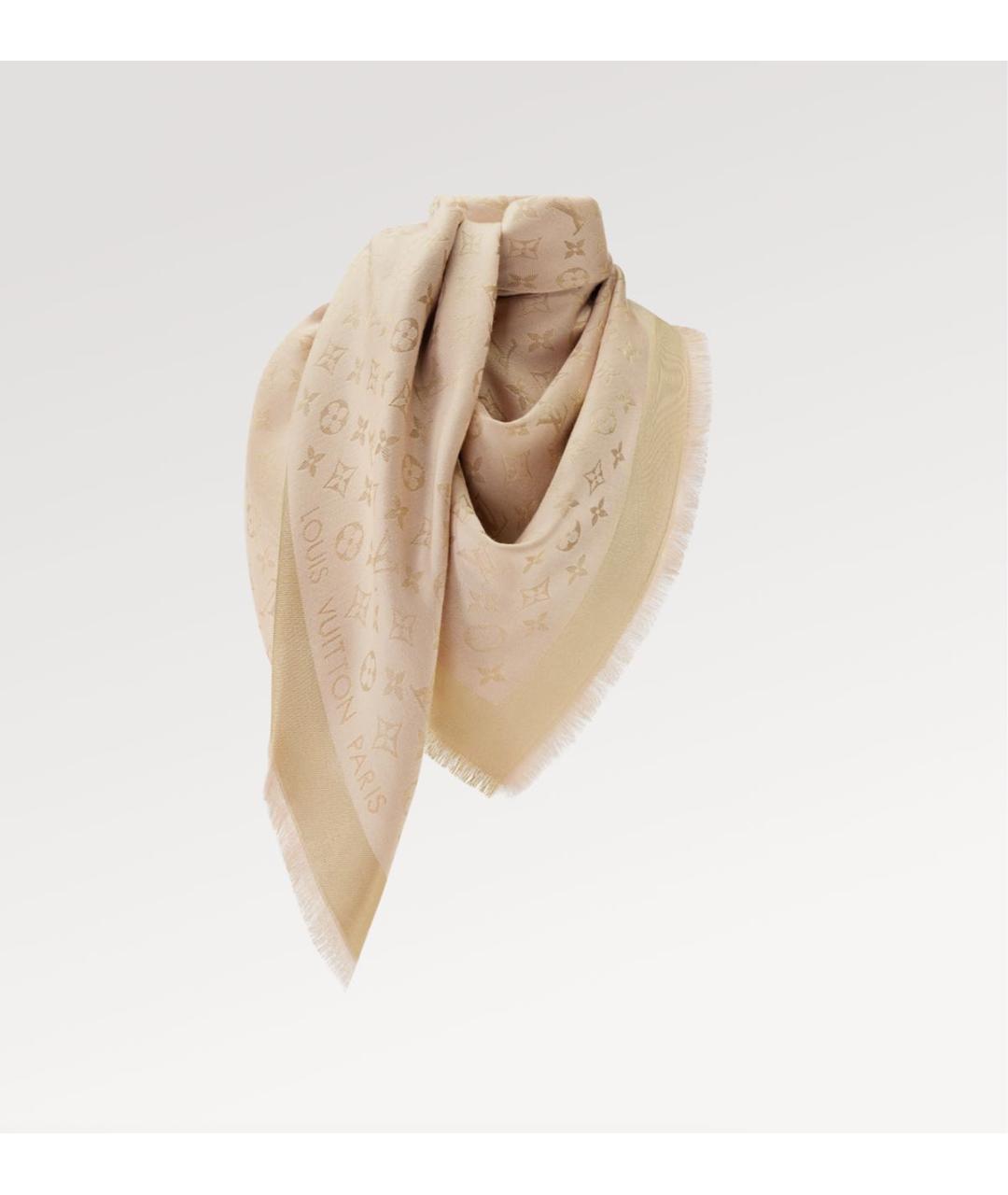 LOUIS VUITTON Бежевый шелковый платок, фото 7