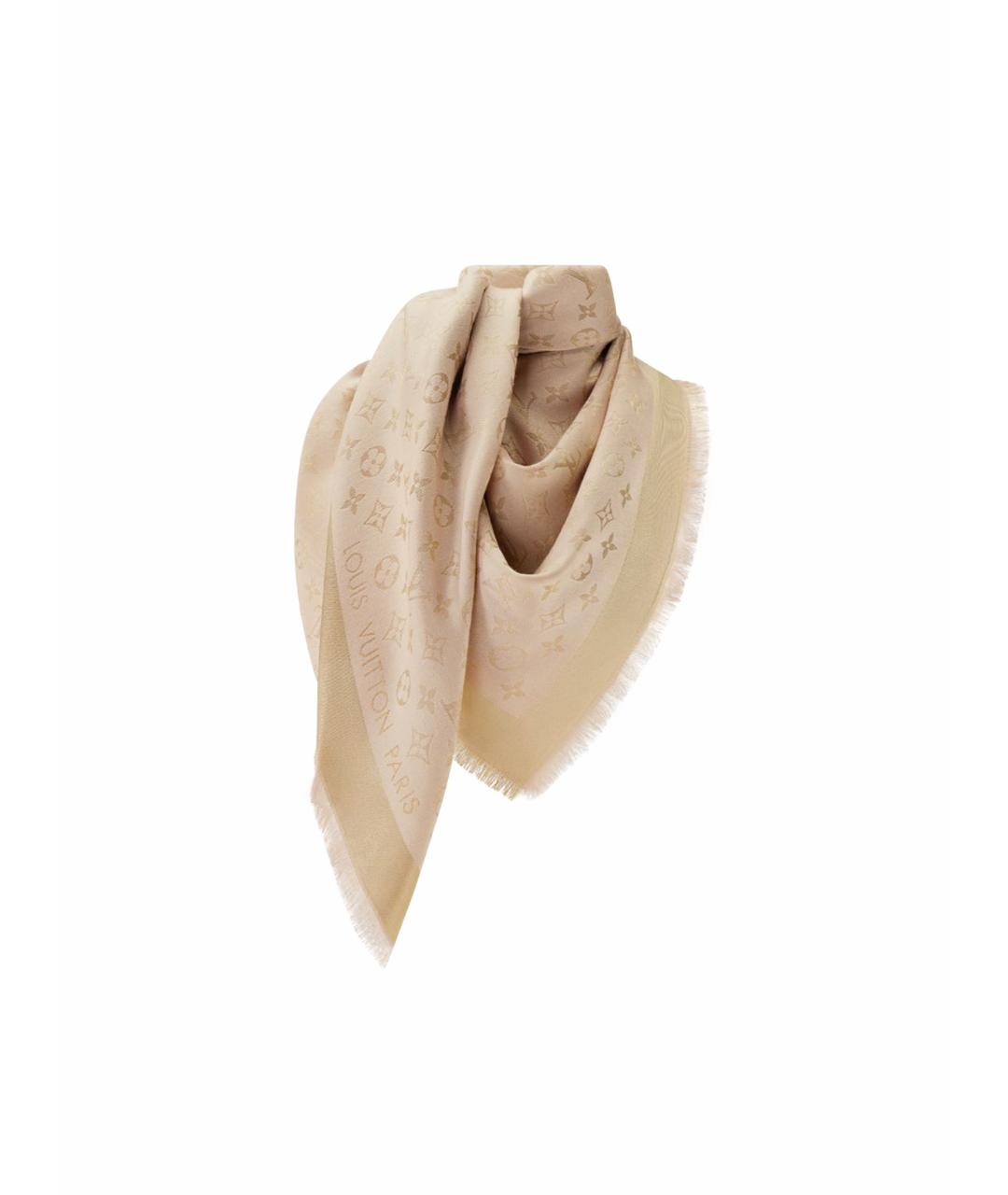 LOUIS VUITTON Бежевый шелковый платок, фото 1