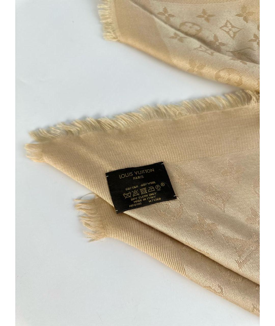 LOUIS VUITTON Бежевый шелковый платок, фото 3