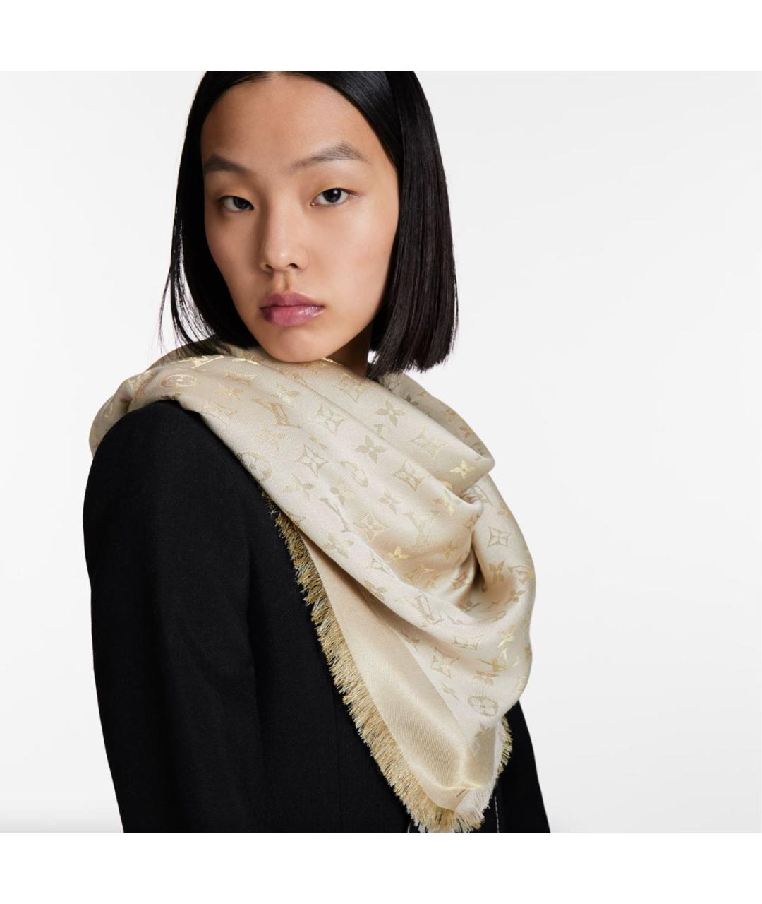 LOUIS VUITTON Бежевый шелковый платок, фото 6