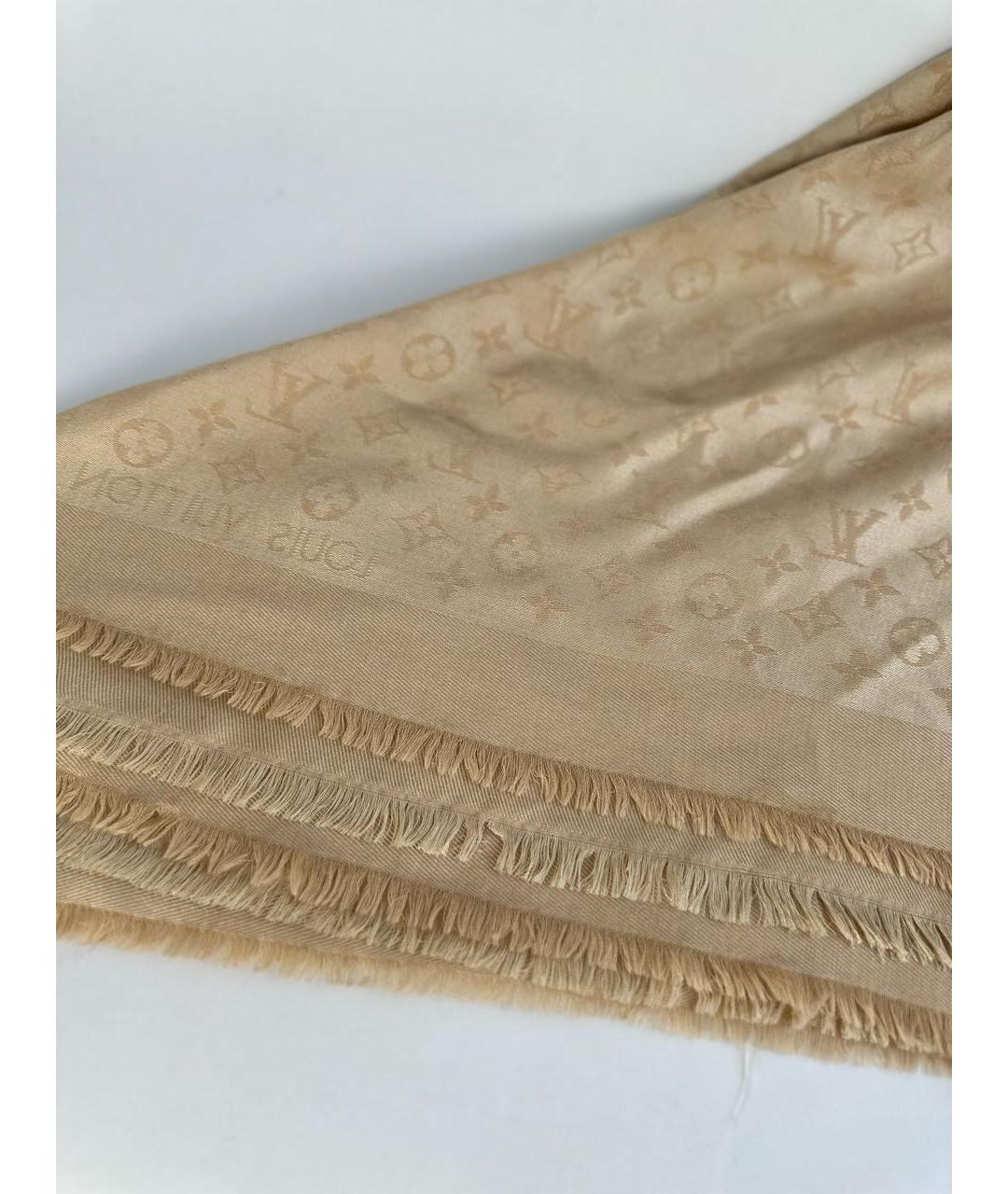 LOUIS VUITTON Бежевый шелковый платок, фото 4