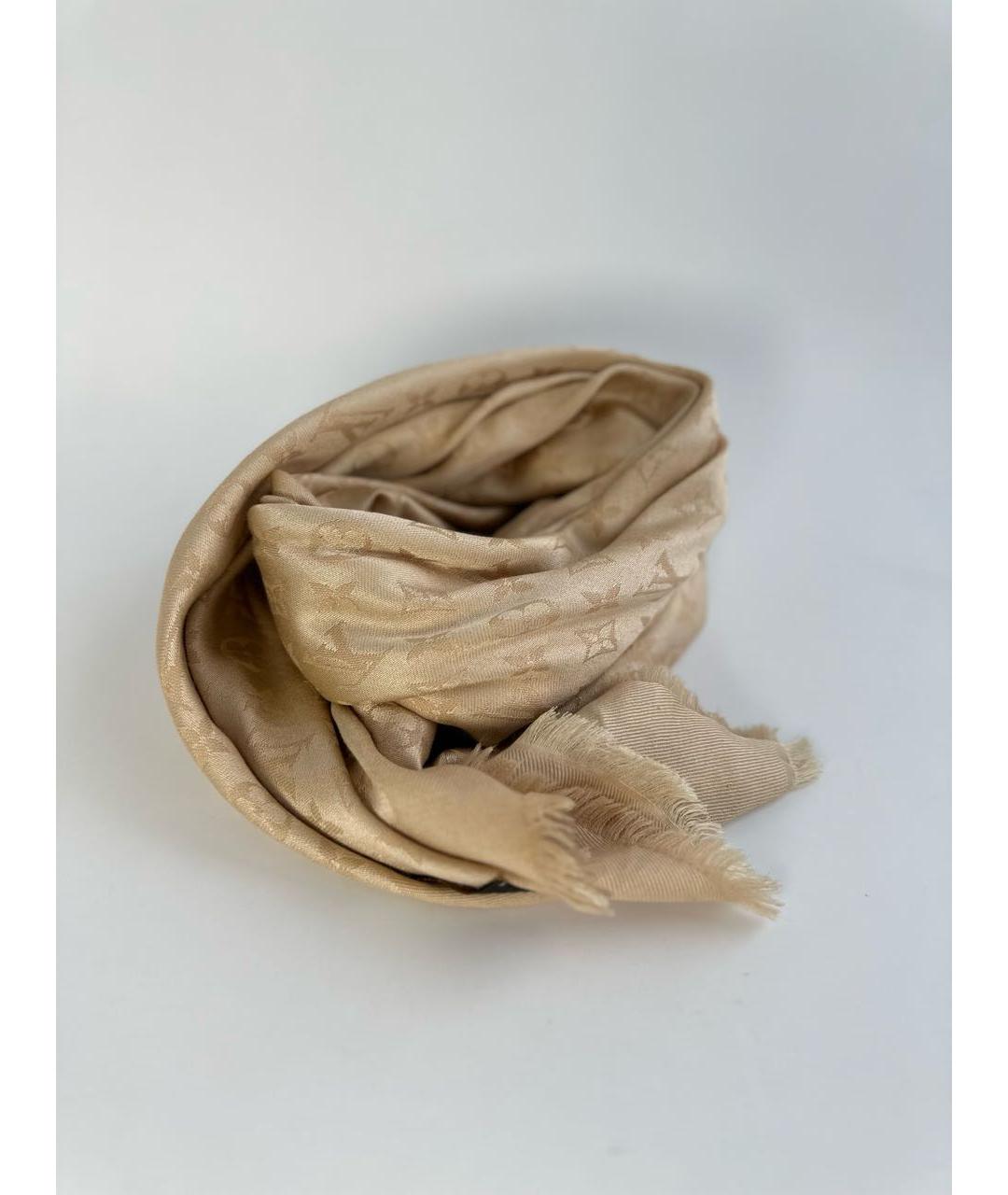 LOUIS VUITTON Бежевый шелковый платок, фото 5