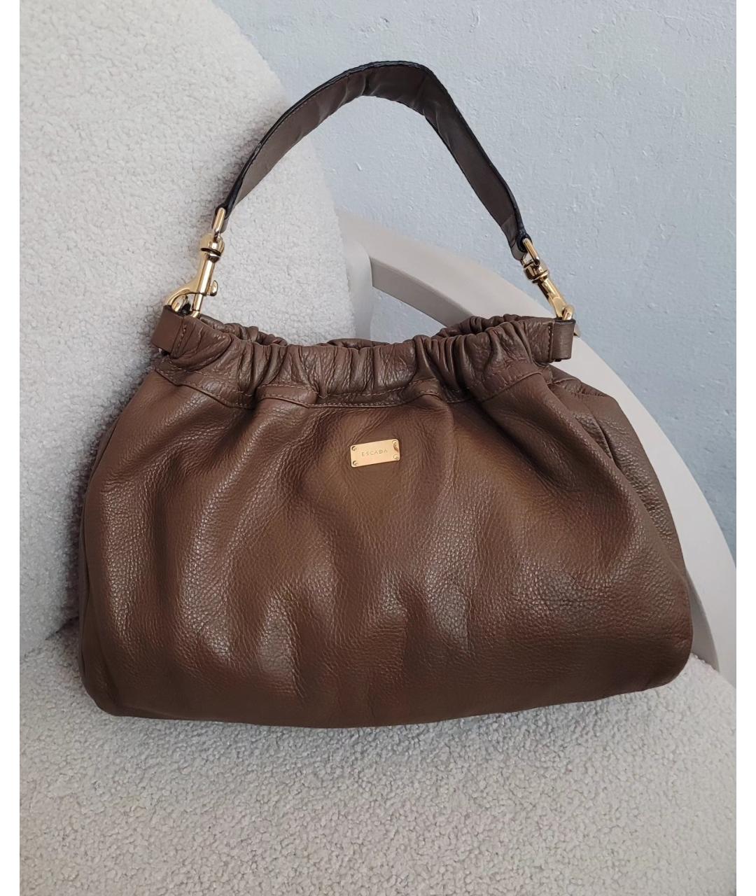ESCADA Коричневая кожаная сумка с короткими ручками, фото 9