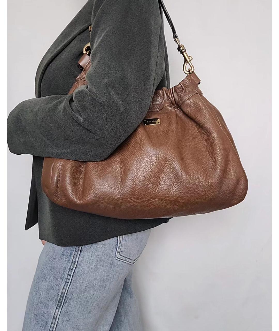 ESCADA Коричневая кожаная сумка с короткими ручками, фото 6