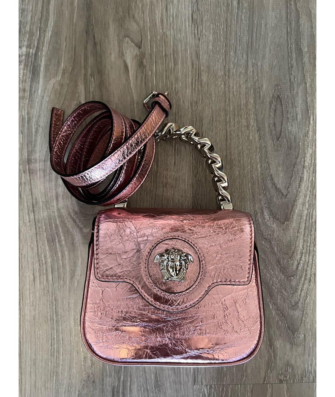 VERSACE Розовая кожаная сумка с короткими ручками, фото 6