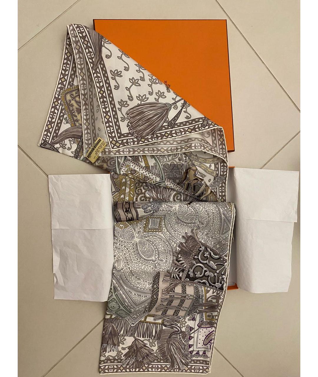 HERMES Бежевый шелковый платок, фото 3