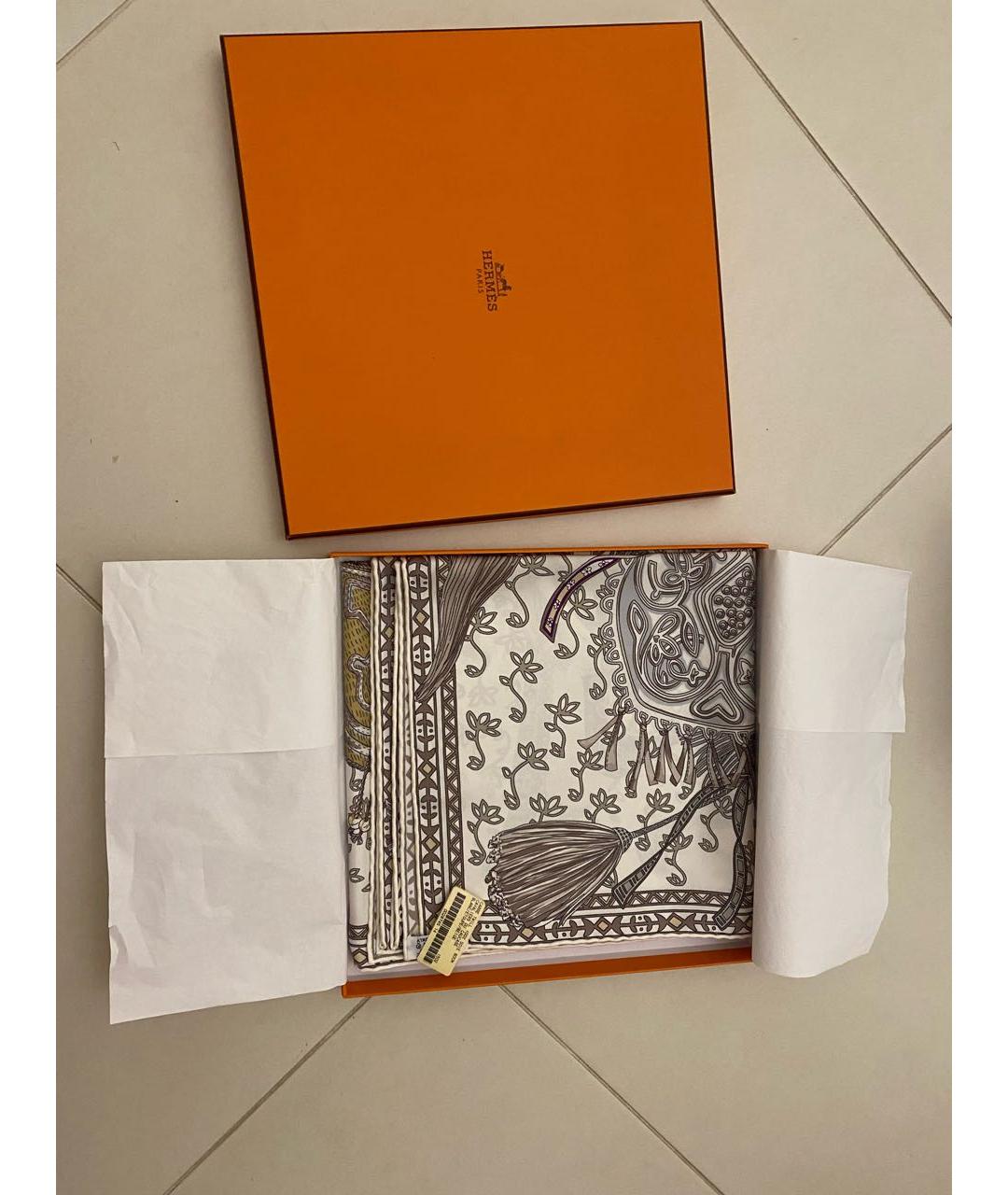 HERMES Бежевый шелковый платок, фото 4