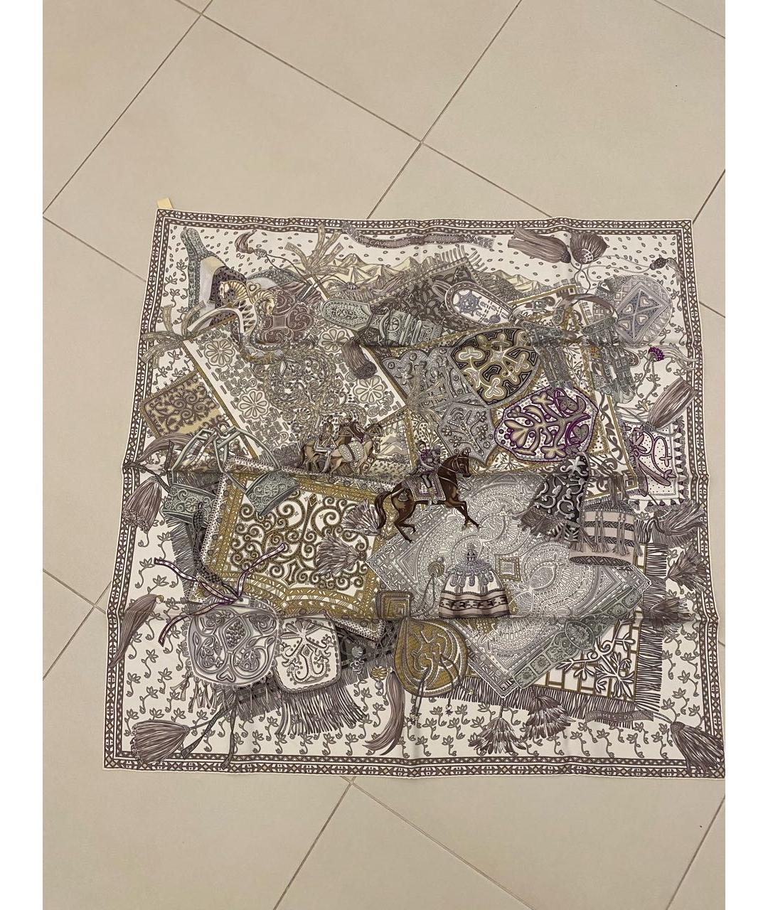 HERMES Бежевый шелковый платок, фото 6