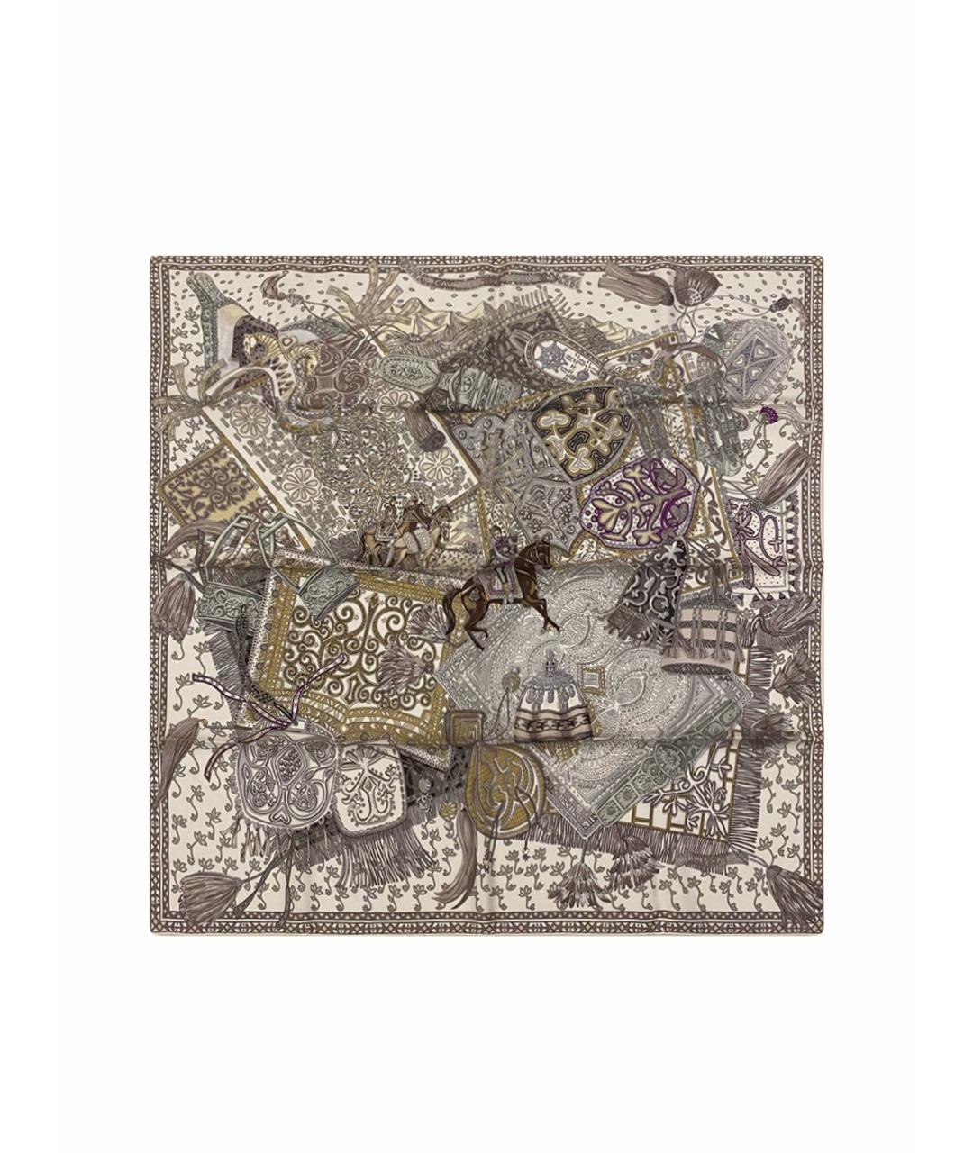 HERMES Бежевый шелковый платок, фото 1