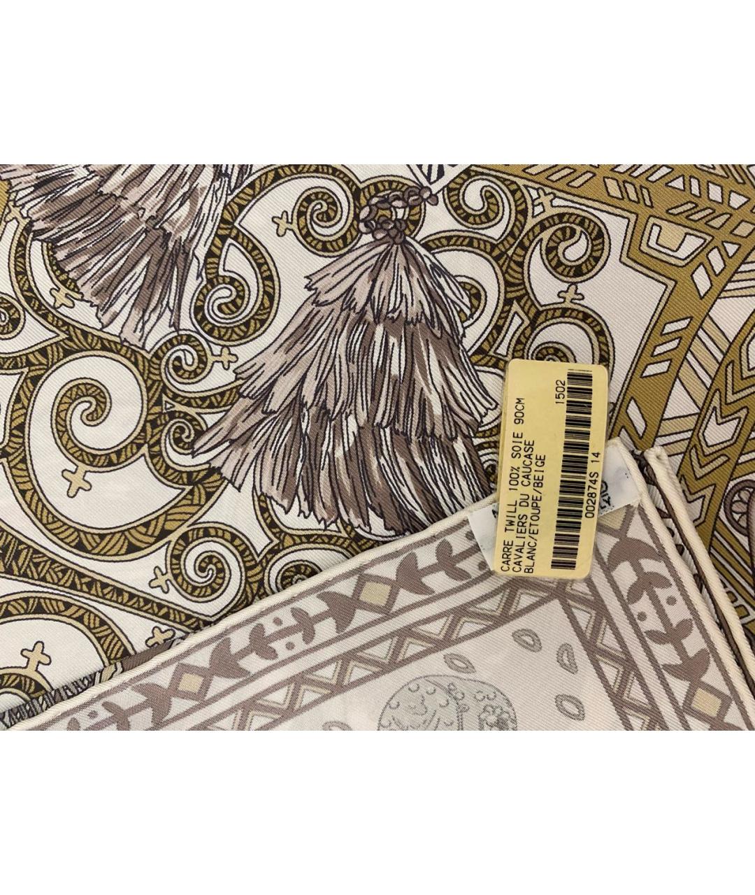 HERMES Бежевый шелковый платок, фото 2