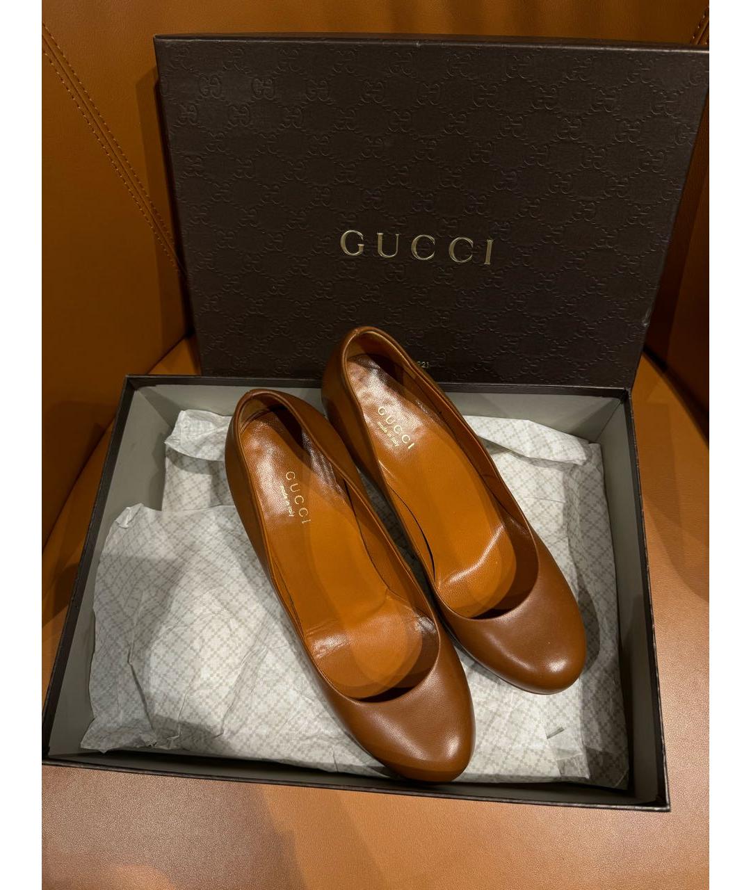 GUCCI Коричневые кожаные туфли, фото 3