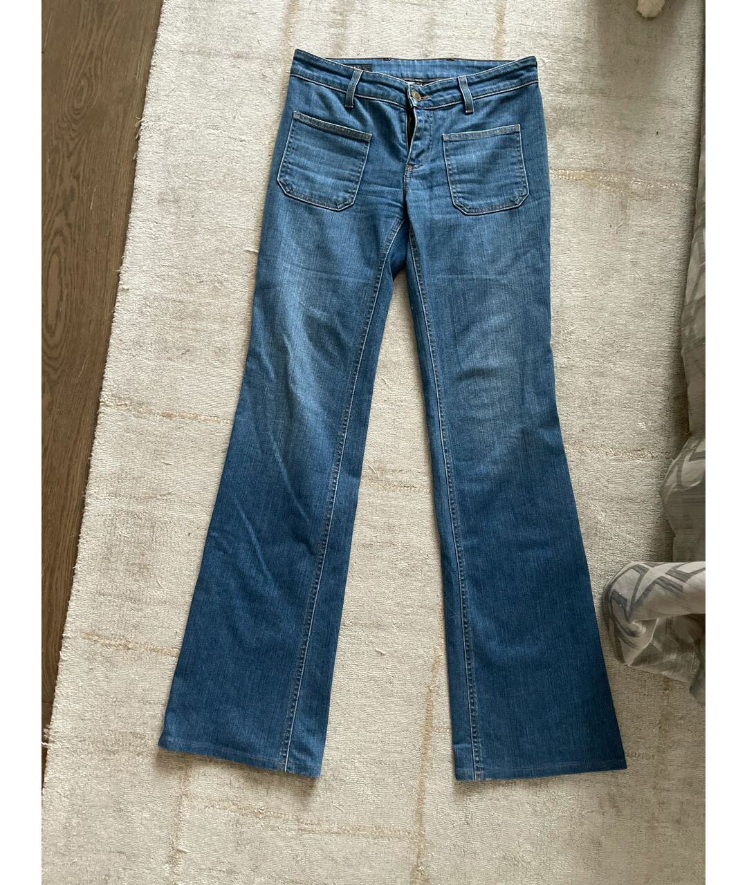 GUCCI Голубые хлопко-эластановые джинсы клеш, фото 5