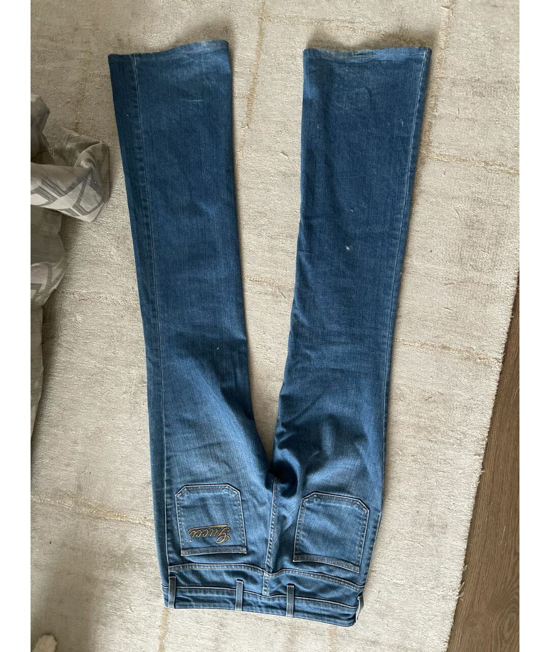 GUCCI Голубые хлопко-эластановые джинсы клеш, фото 2