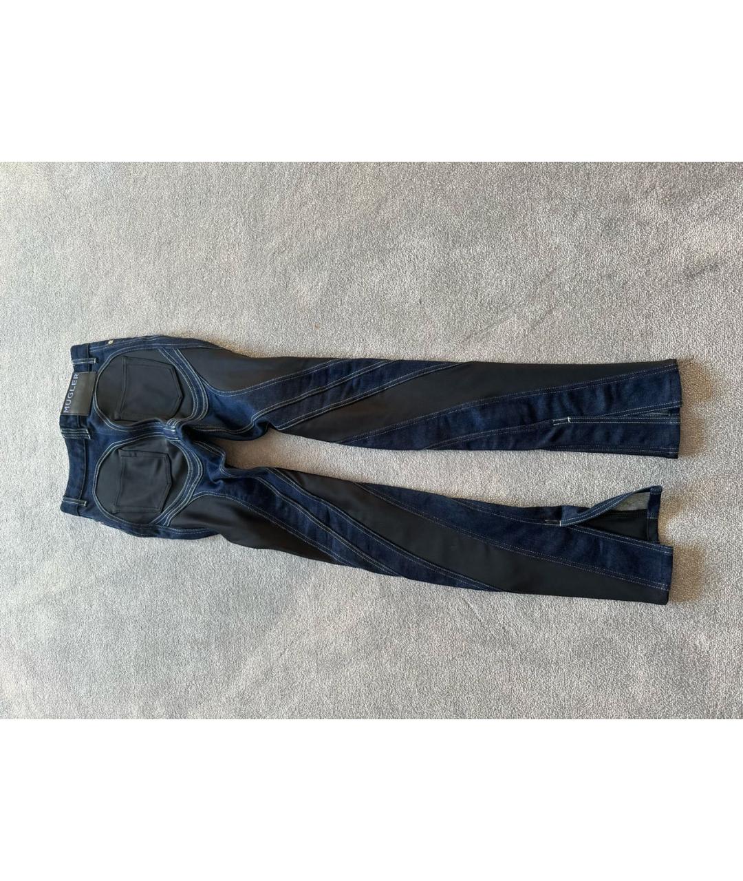 MUGLER Темно-синие хлопко-эластановые прямые джинсы, фото 2
