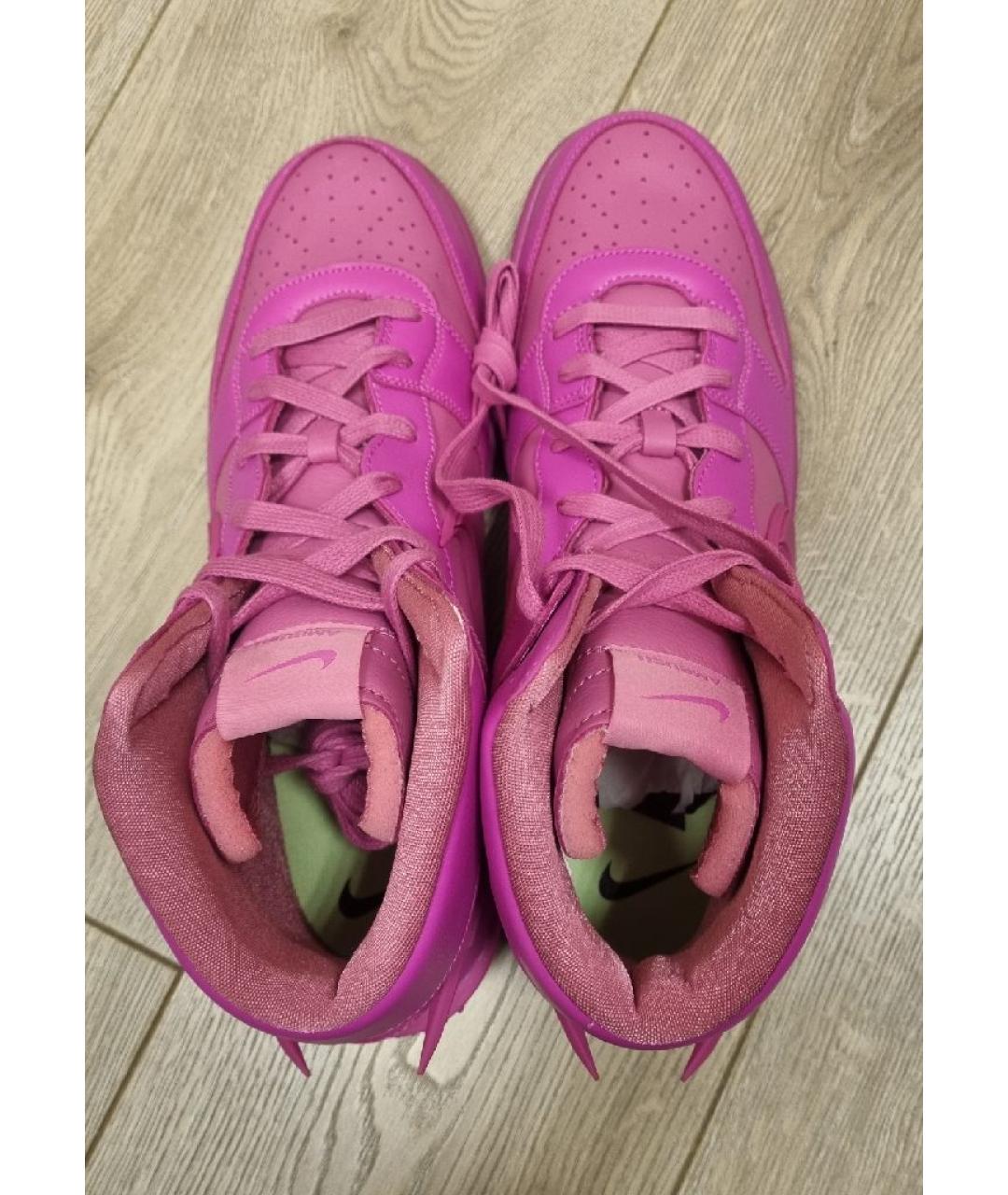 NIKE Розовые кожаные высокие кроссовки / кеды, фото 3