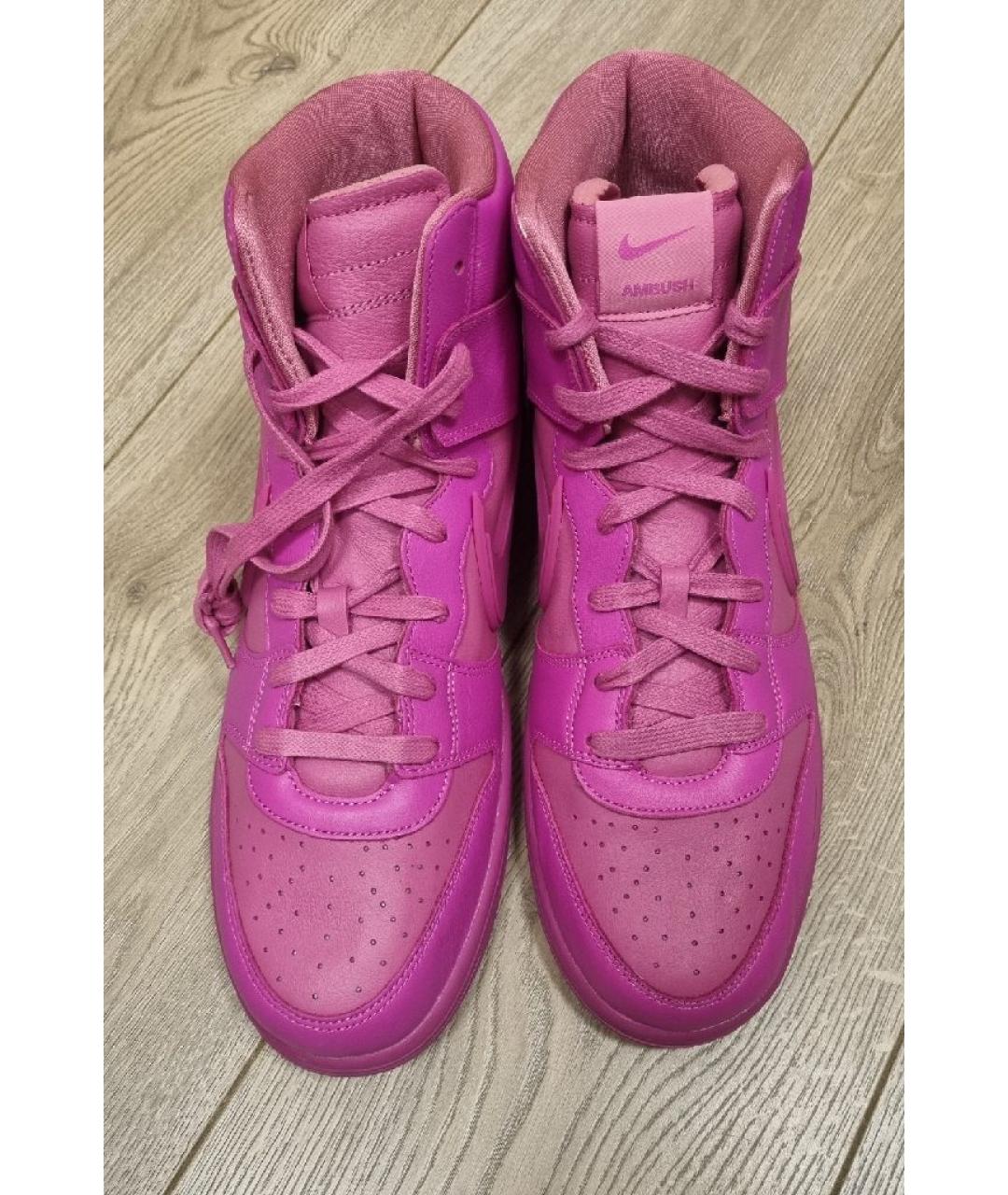 NIKE Розовые кожаные высокие кроссовки / кеды, фото 2